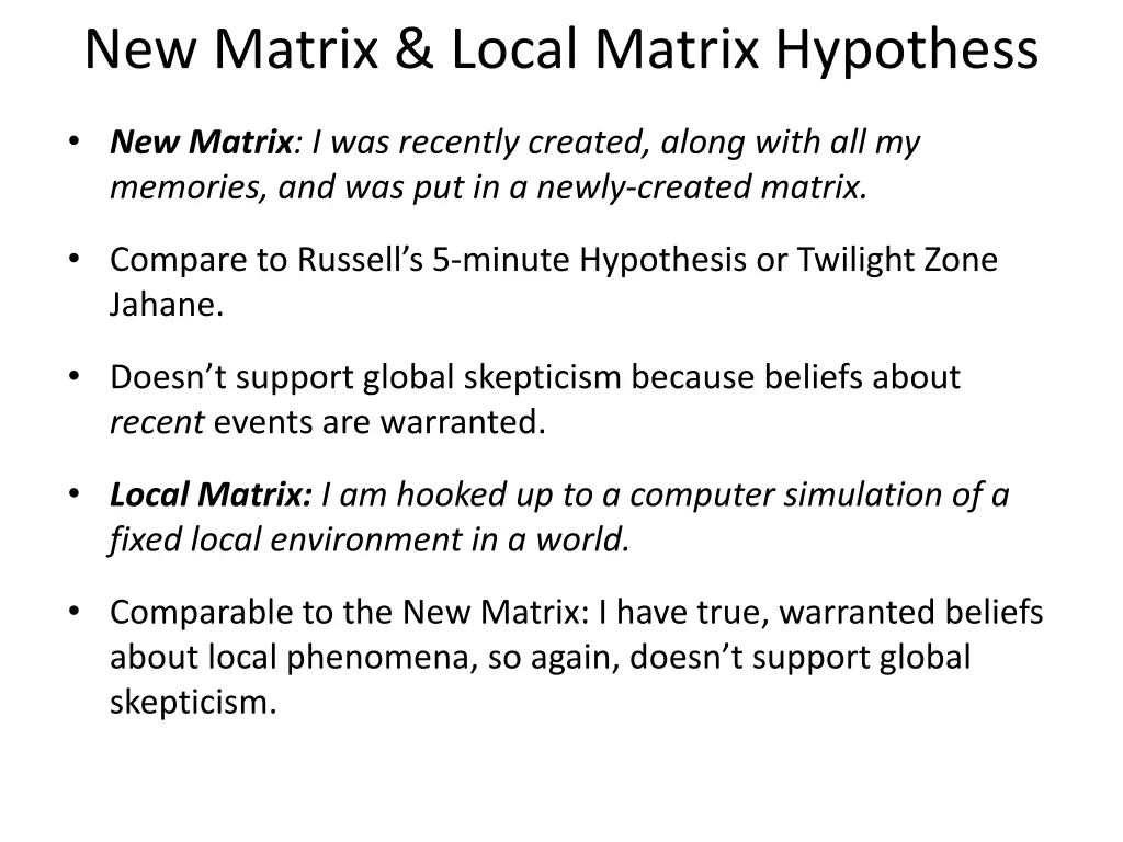 new matrix local matrix hypothess