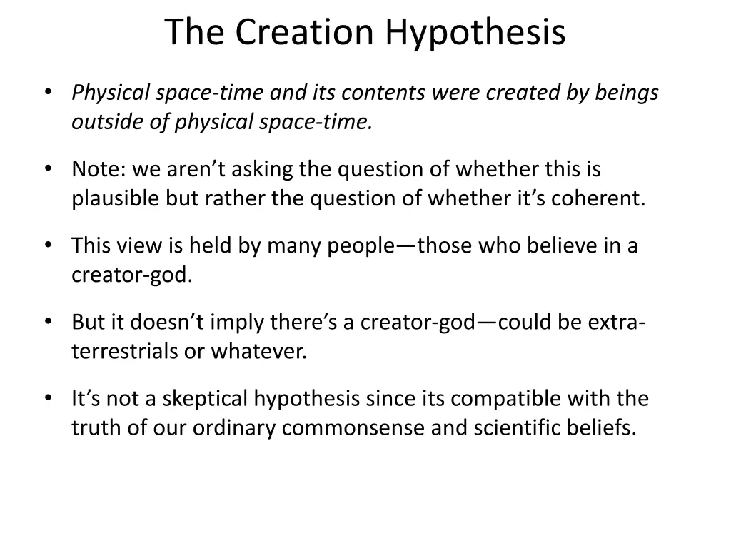 the creation hypothesis 1