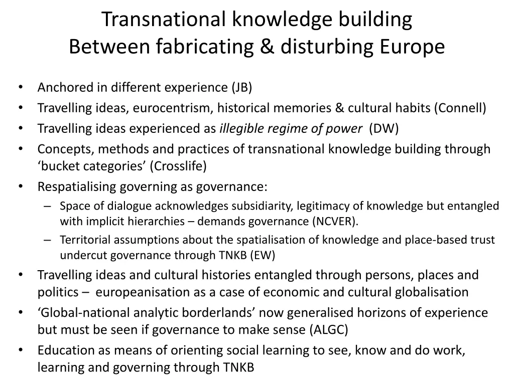 transnational knowledge building between