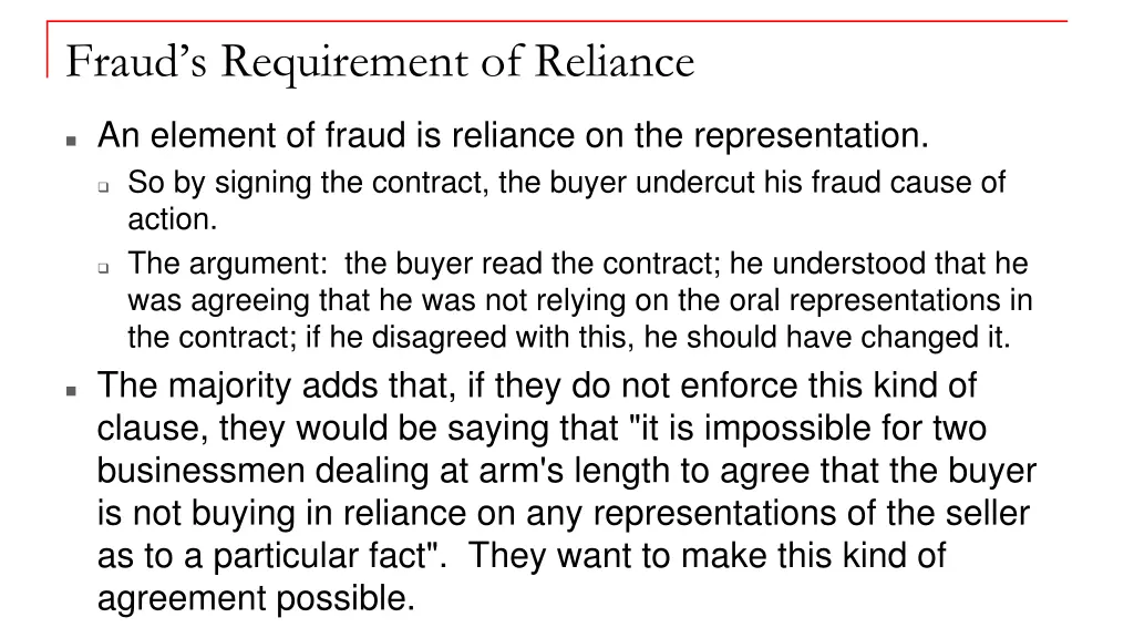 fraud s requirement of reliance