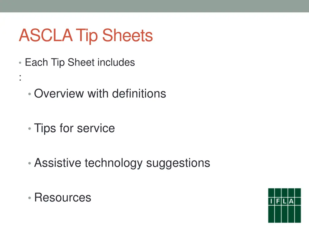 ascla tip sheets