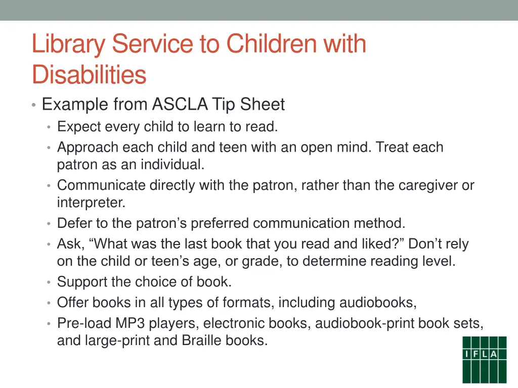 library service to children with disabilities