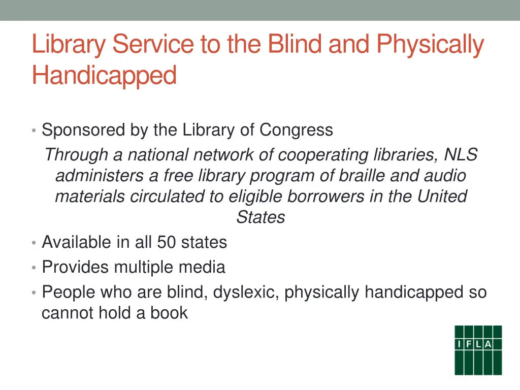 library service to the blind and physically