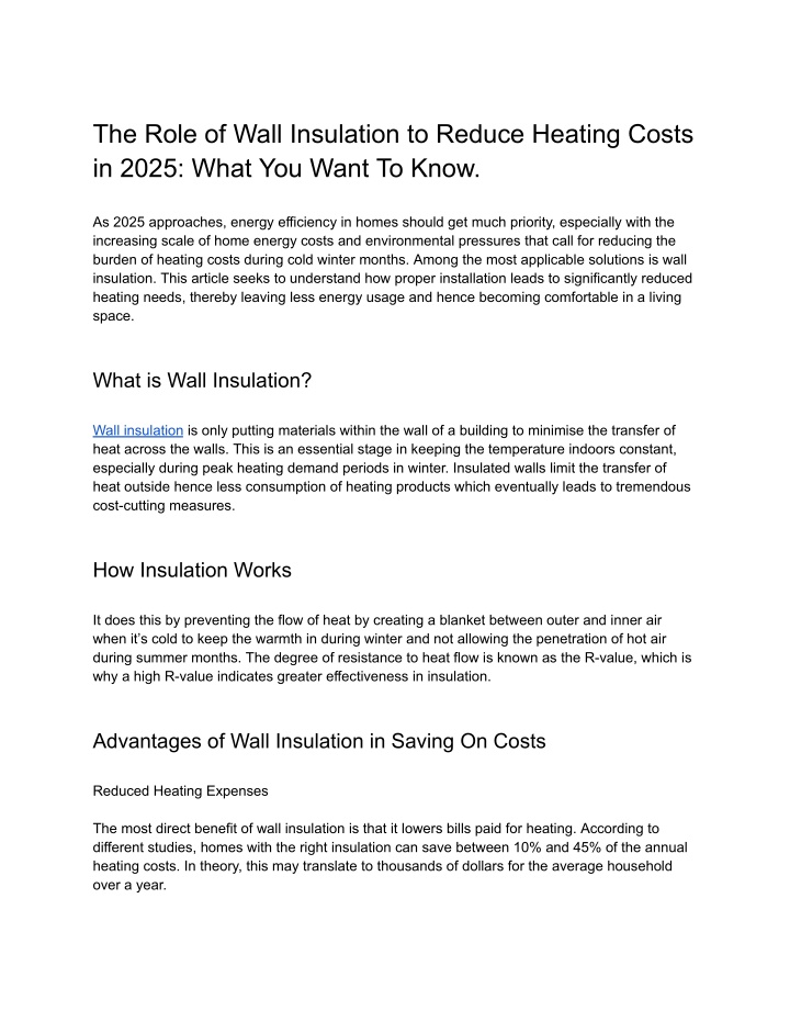 the role of wall insulation to reduce heating