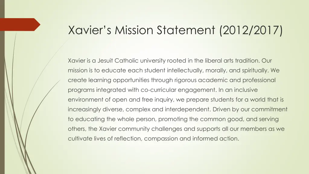 xavier s mission statement 2012 2017