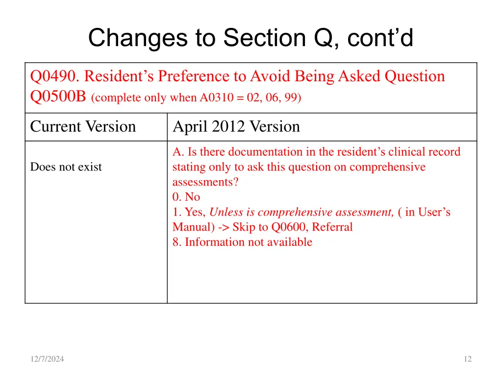 changes to section q cont d 2