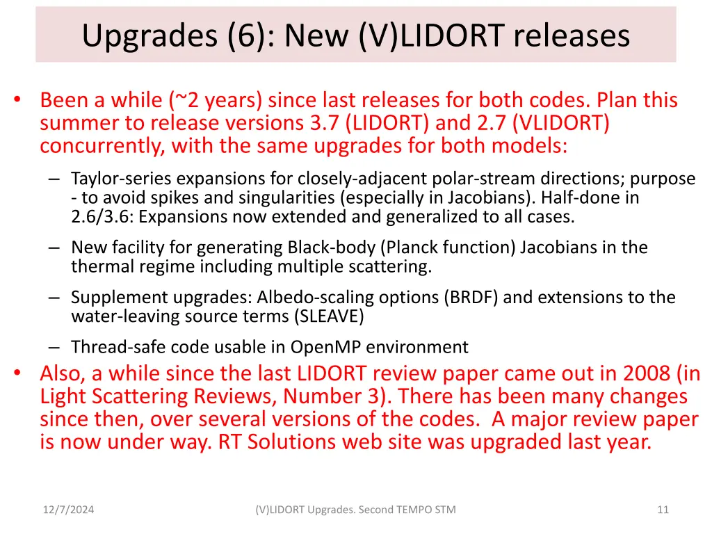 upgrades 6 new v lidort releases