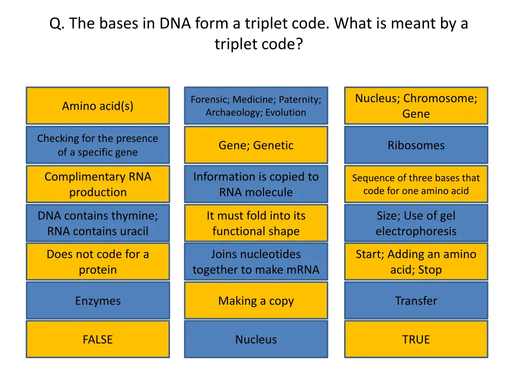 q the bases in dna form a triplet code what