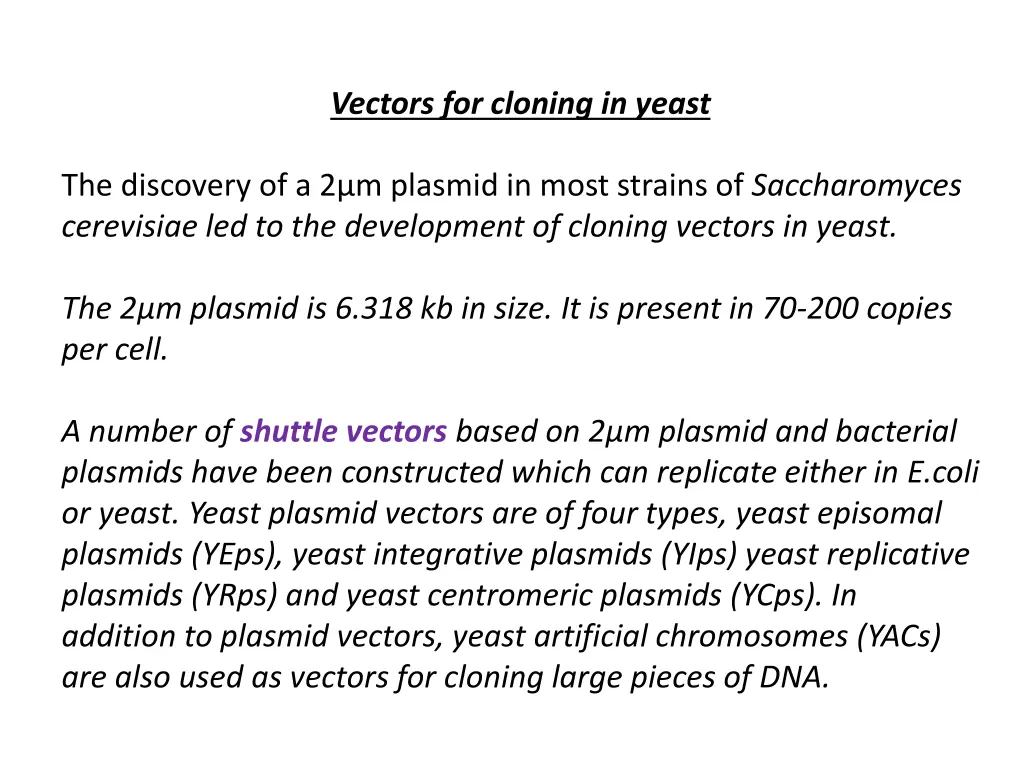 vectors for cloning in yeast