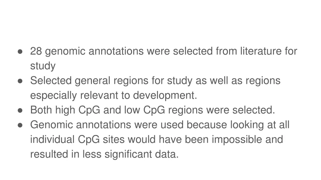 28 genomic annotations were selected from