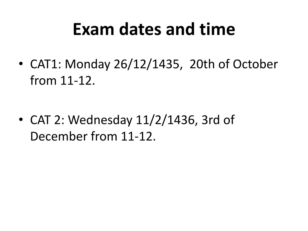 exam dates and time