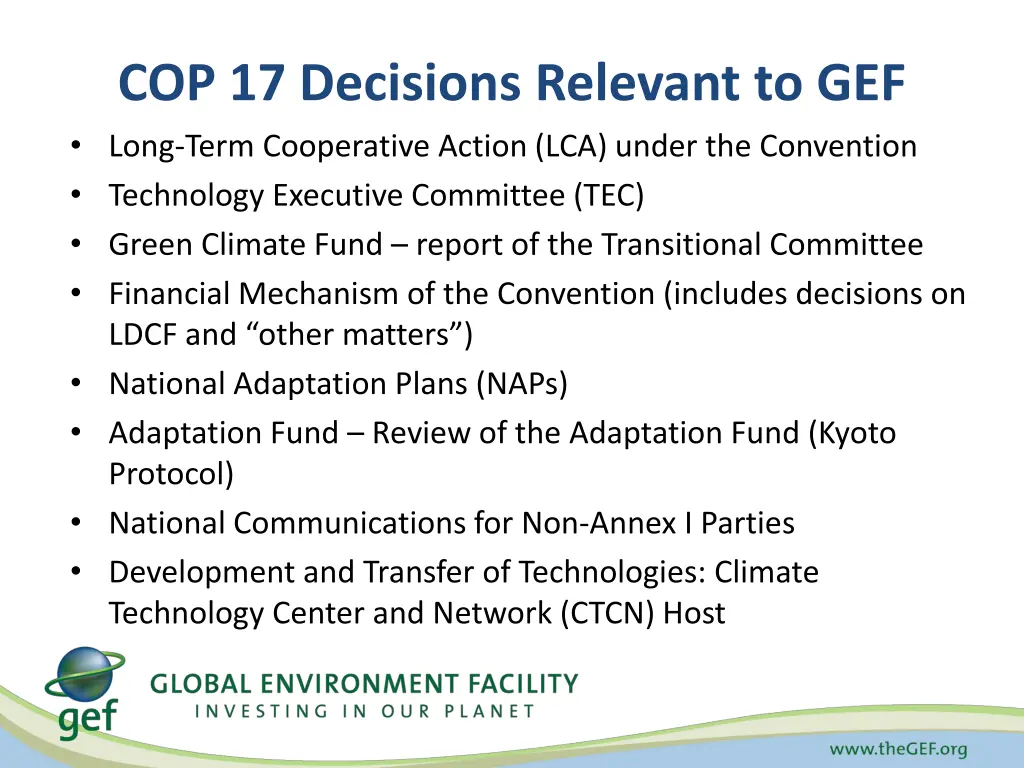 cop 17 decisions relevant to gef long term