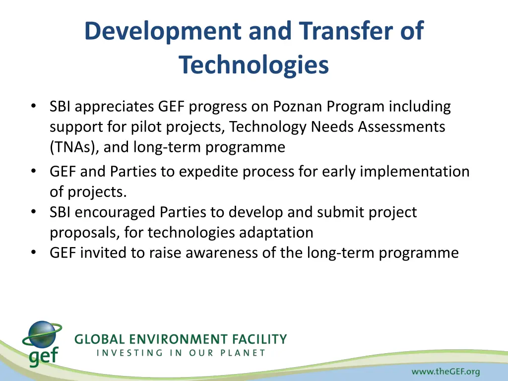 development and transfer of technologies