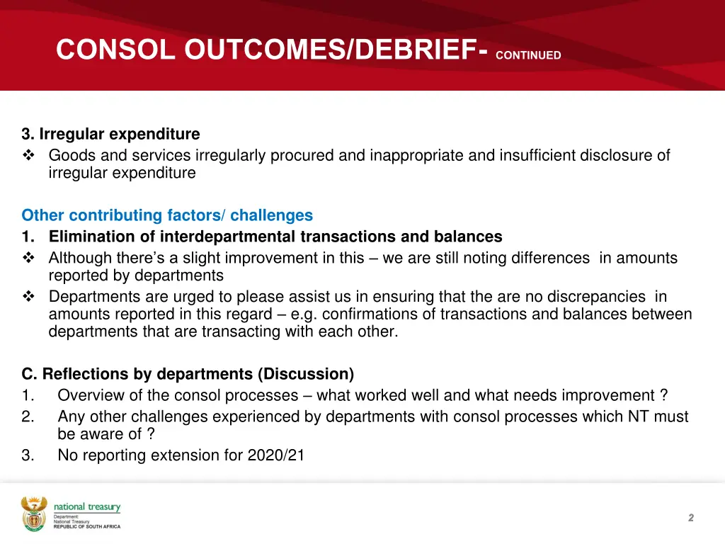 consol outcomes debrief continued