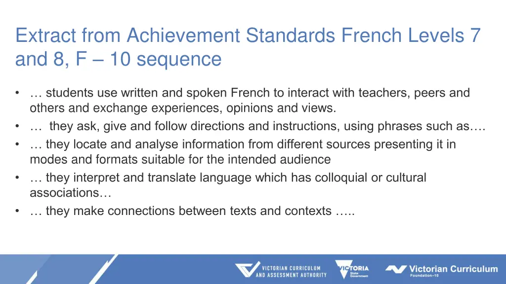 extract from achievement standards french levels