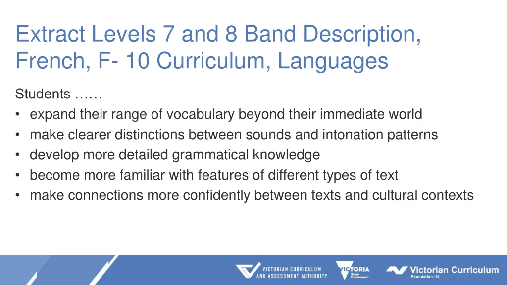 extract levels 7 and 8 band description french