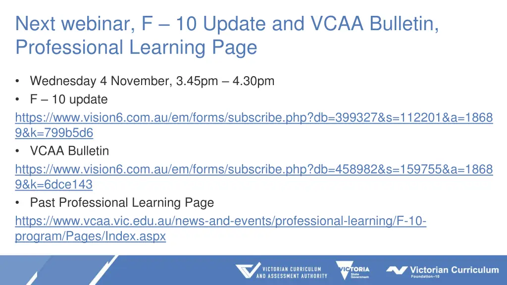 next webinar f 10 update and vcaa bulletin