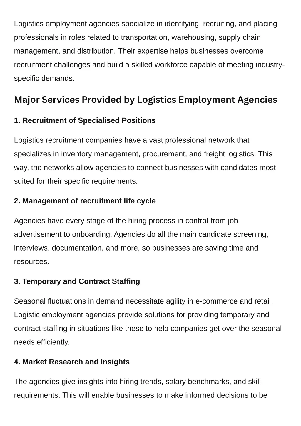 logistics employment agencies specialize