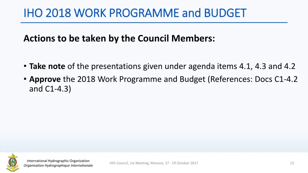 iho 2018 work programme and budget iho 2018 work