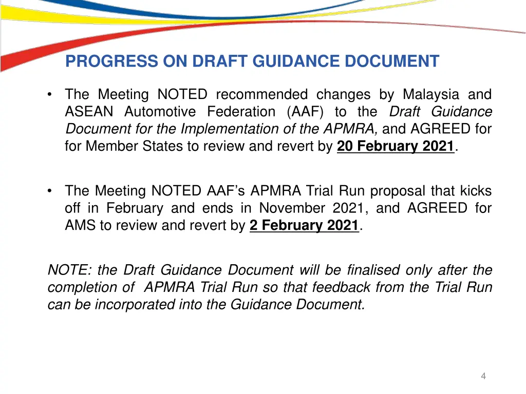 progress on draft guidance document