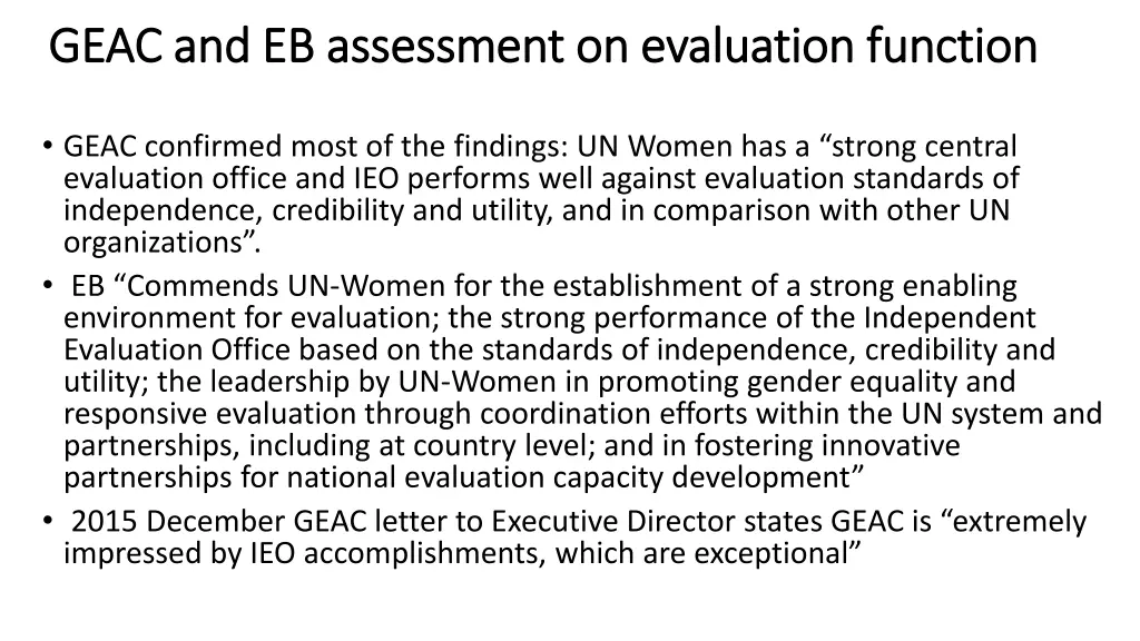 geac and eb assessment on evaluation function