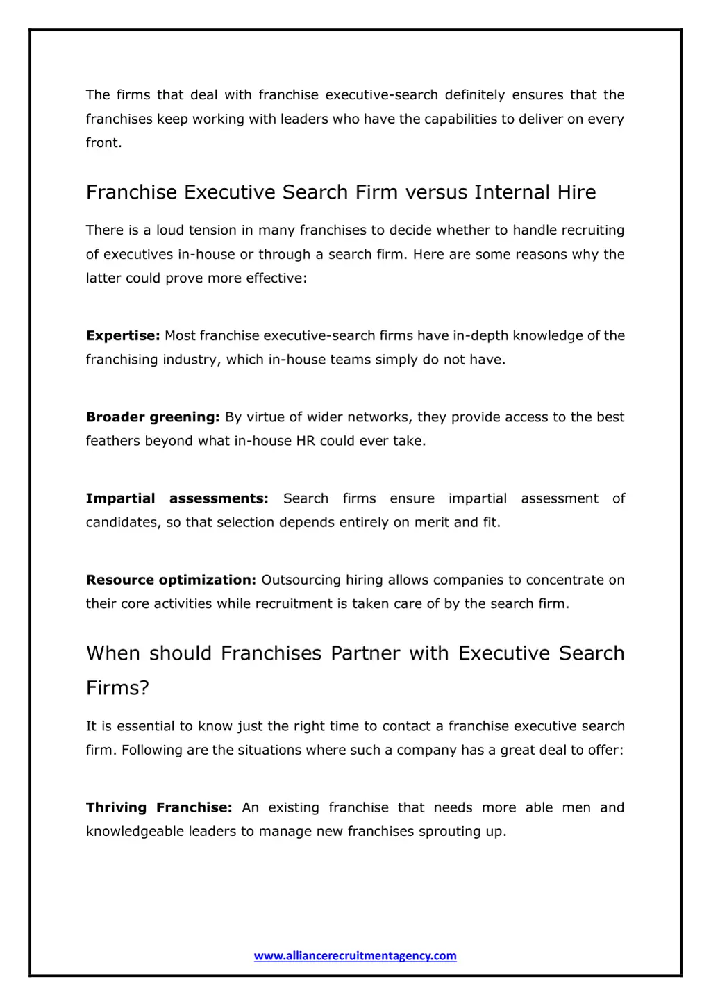 the firms that deal with franchise executive