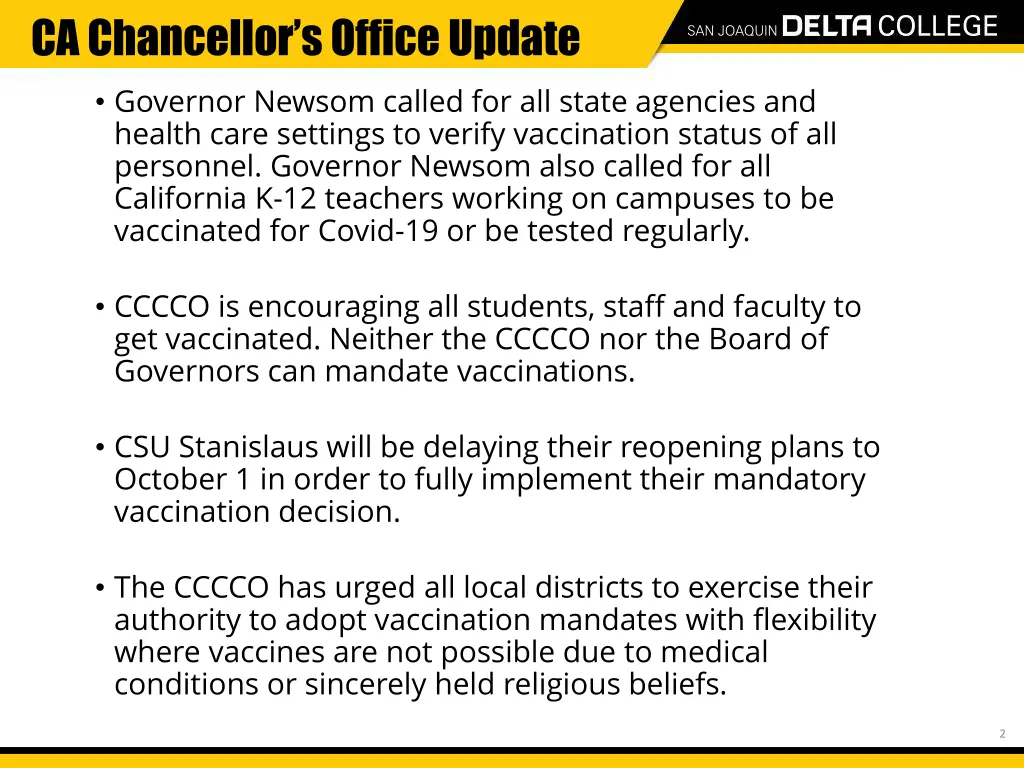 ca chancellor s office update