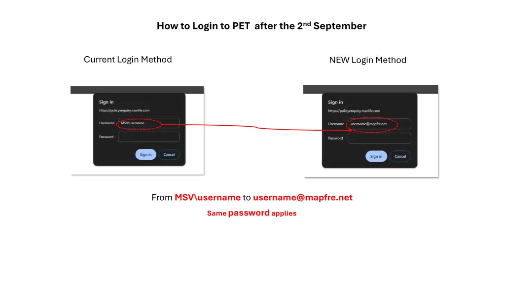 how to login to pet after the 2 nd september