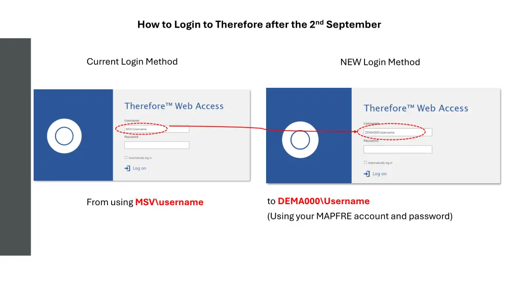 how to login to therefore after the 2 nd september