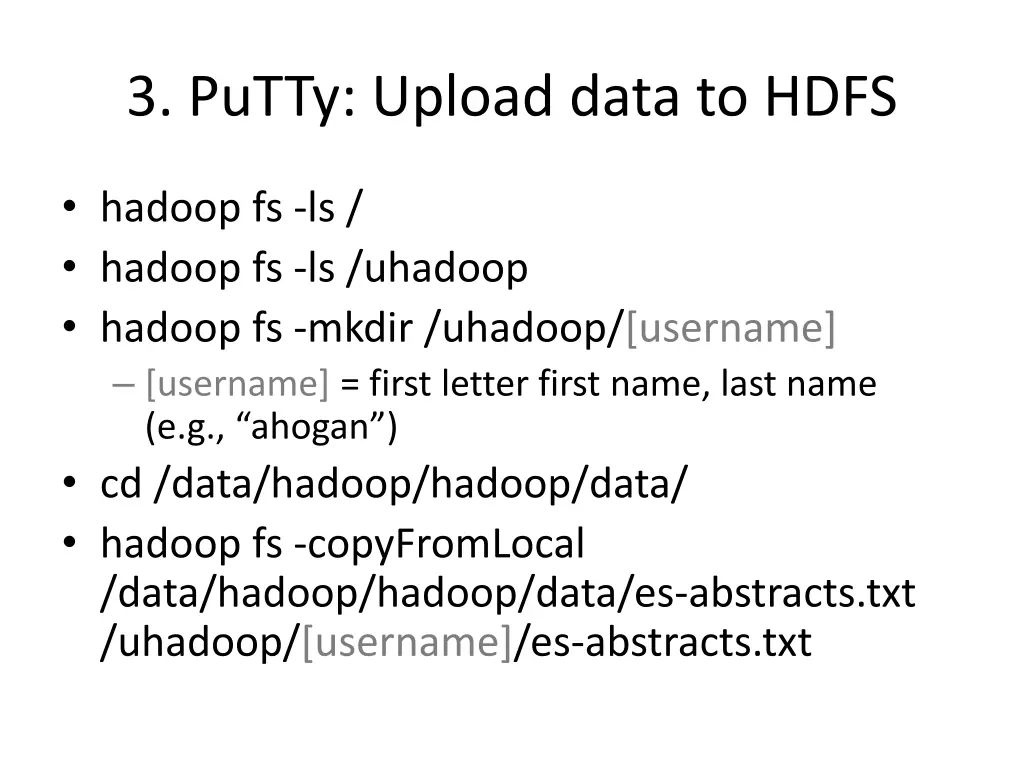 3 putty upload data to hdfs