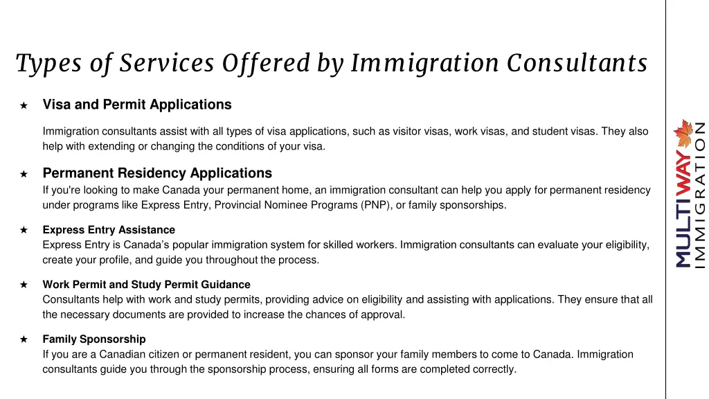 types of services offered by immigration