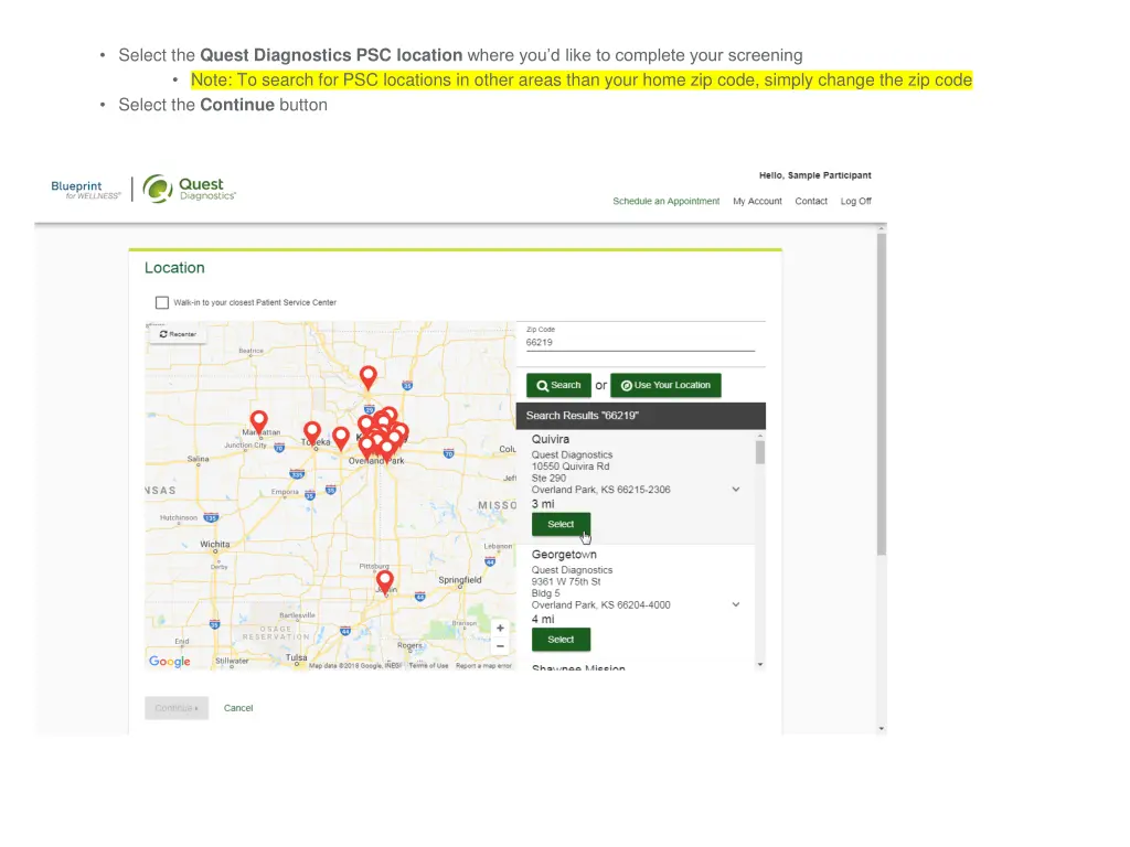 select the quest diagnostics psc location where