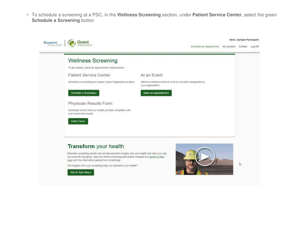 to schedule a screening at a psc in the wellness