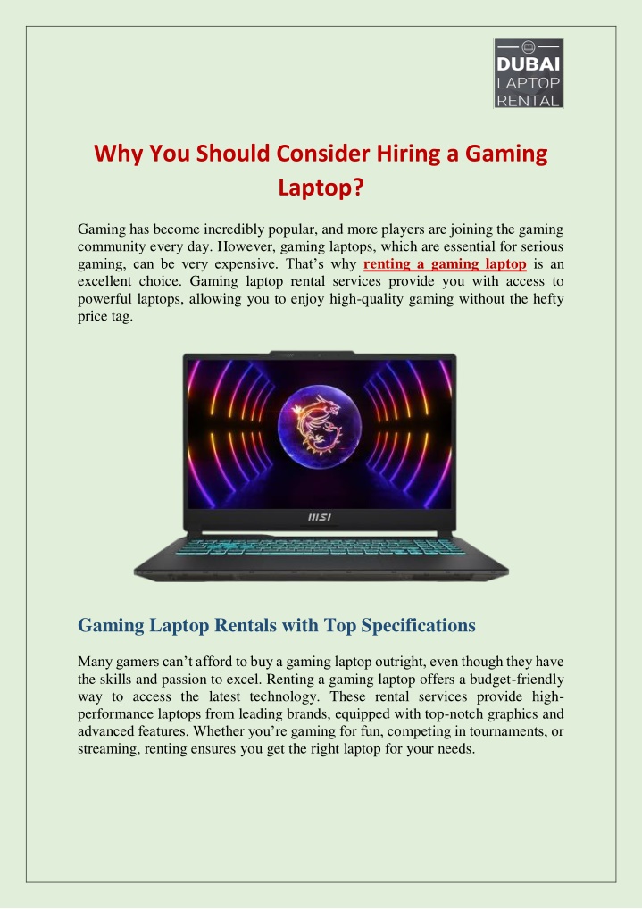 why you should consider hiring a gaming laptop