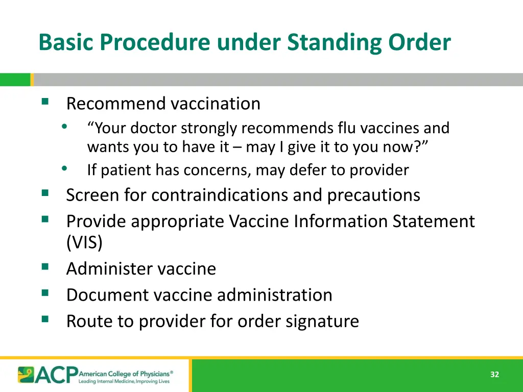 basic procedure under standing order