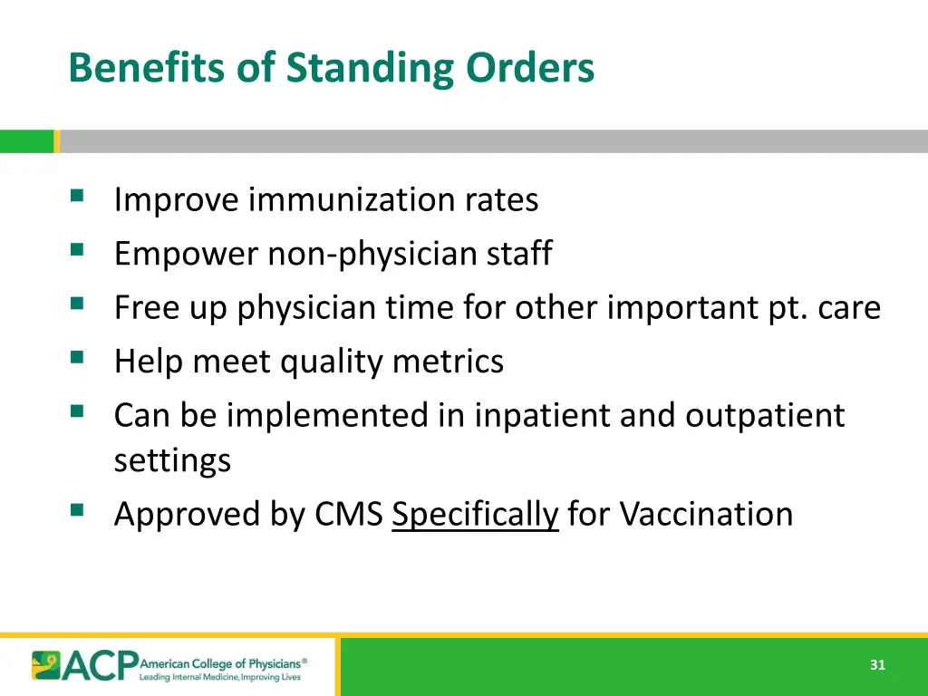 benefits of standing orders