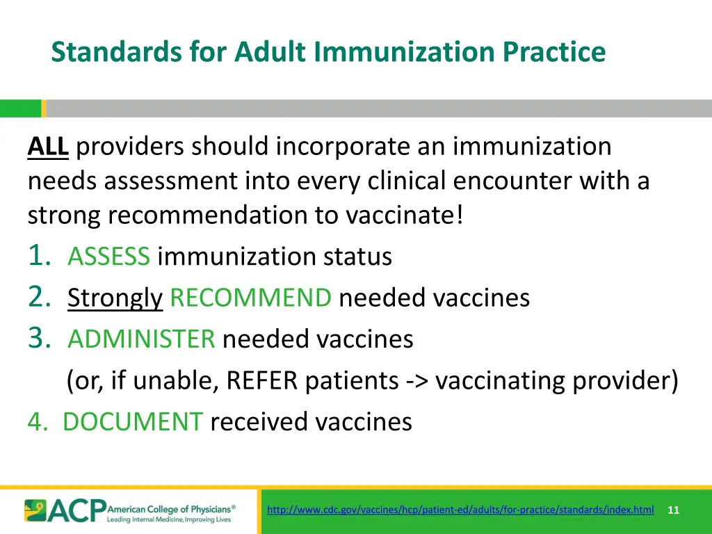 standards for adult immunization practice