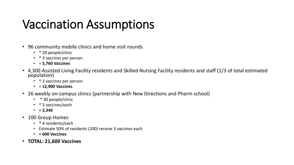 vaccination assumptions vaccination assumptions