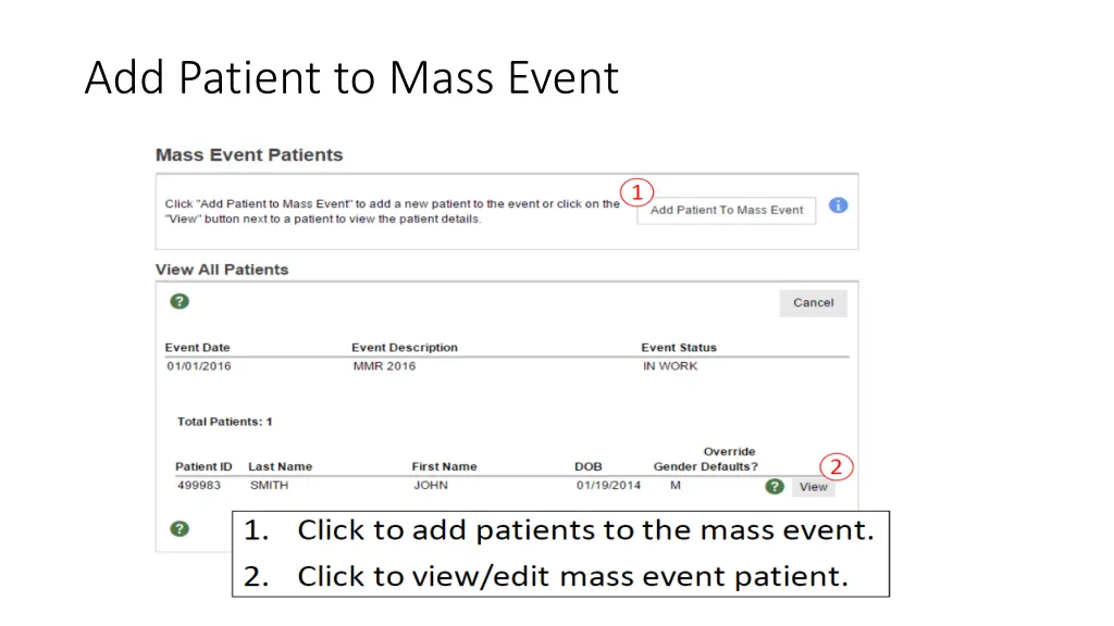 add patient to mass event 1