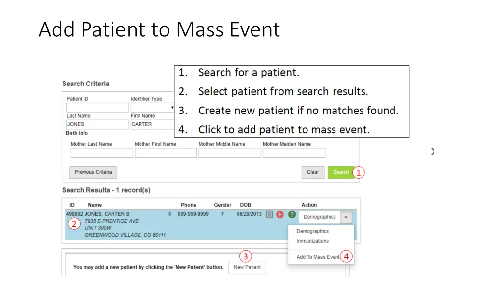 add patient to mass event 2