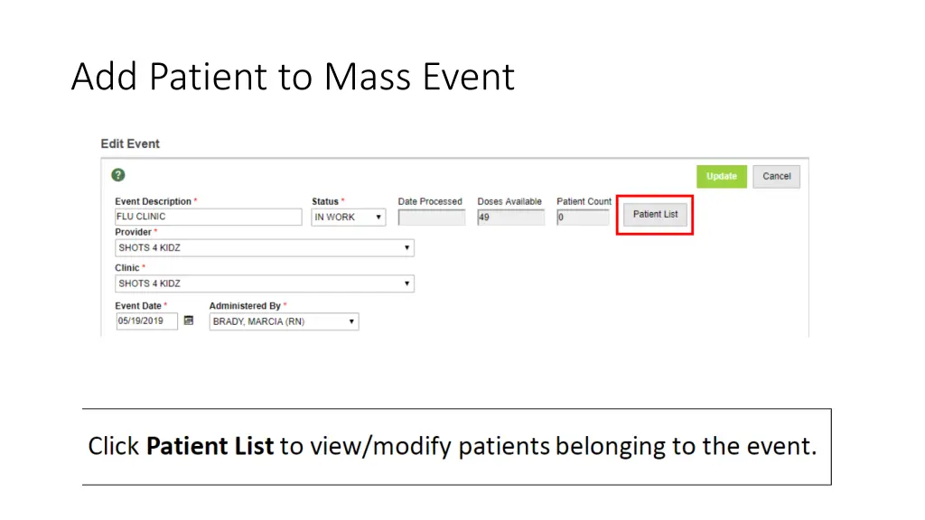 add patient to mass event