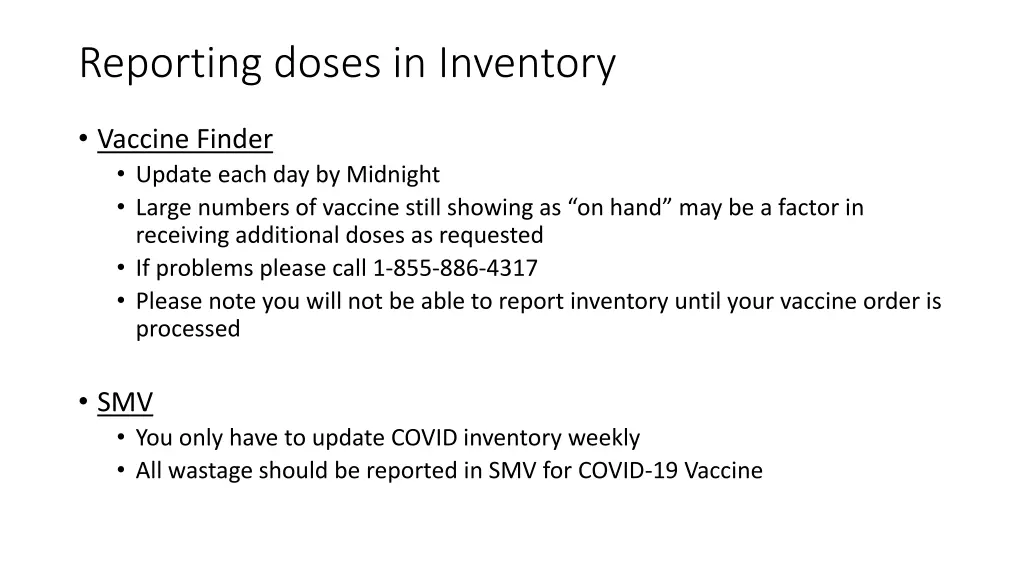 reporting doses in inventory