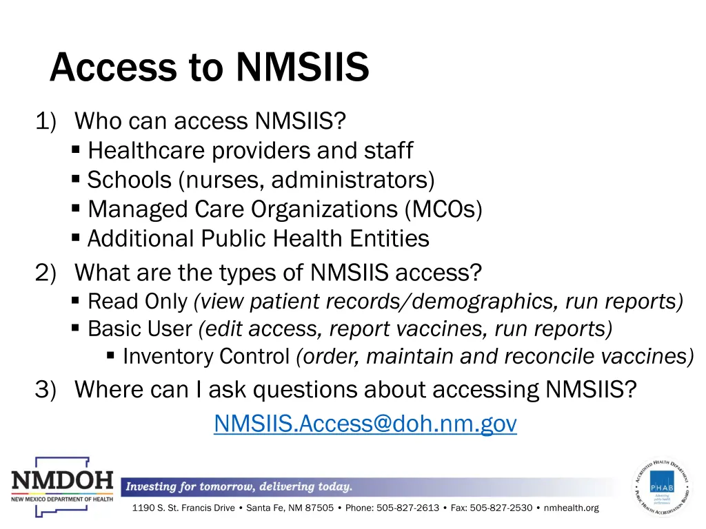 access to nmsiis