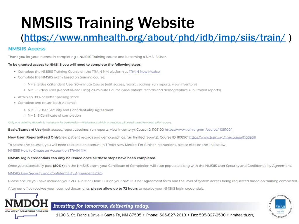 nmsiis training website https www nmhealth