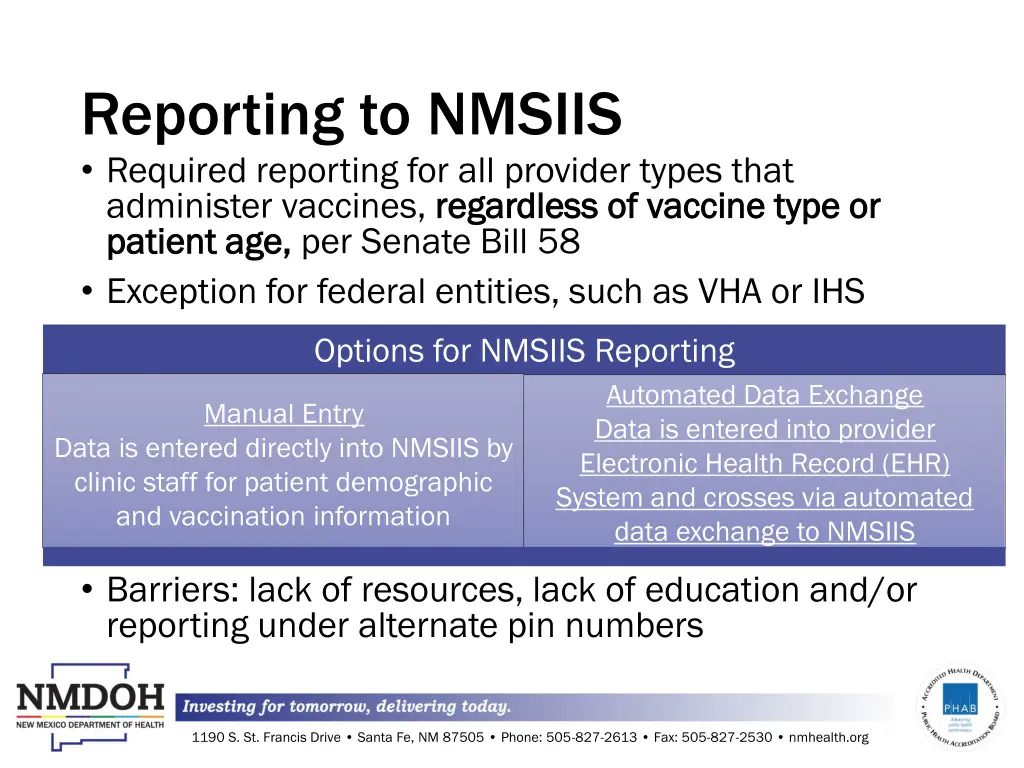 reporting to nmsiis required reporting