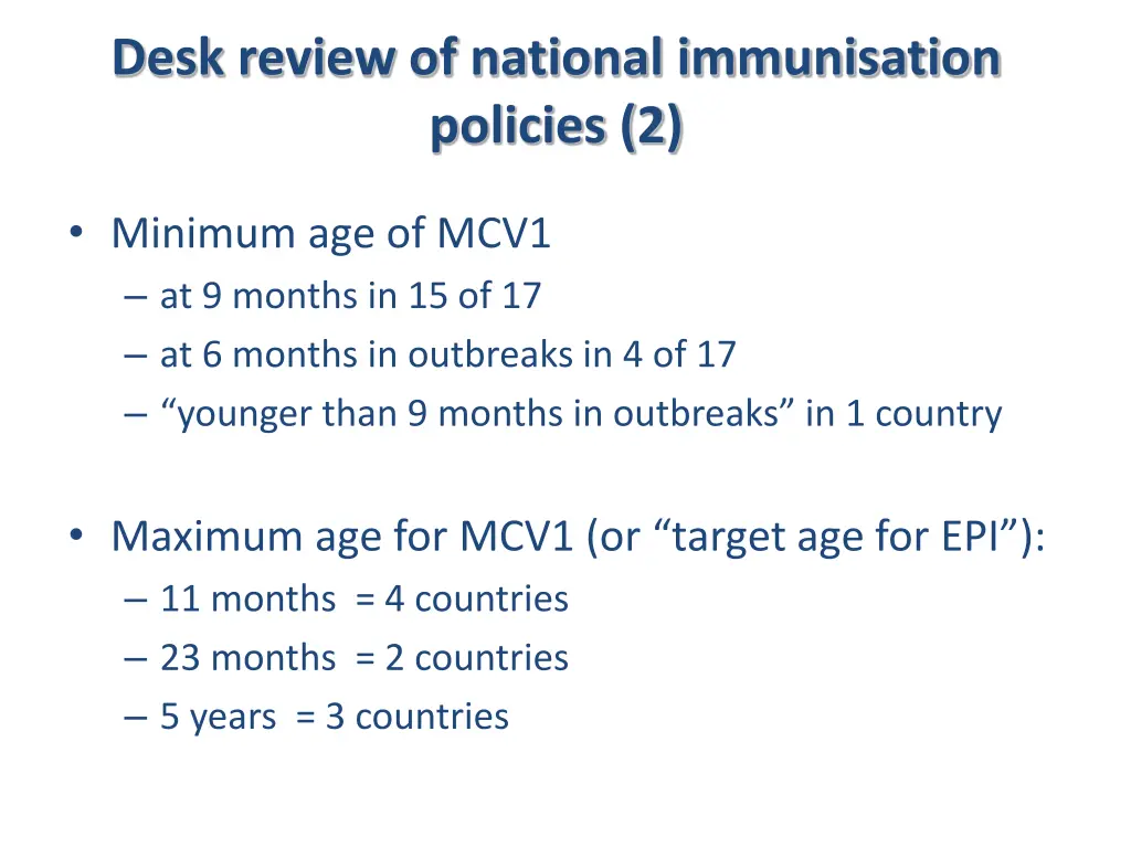 desk review of national immunisation policies 2