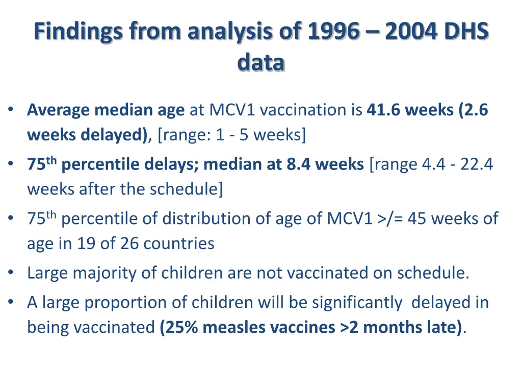 findings from analysis of 1996 2004 dhs data