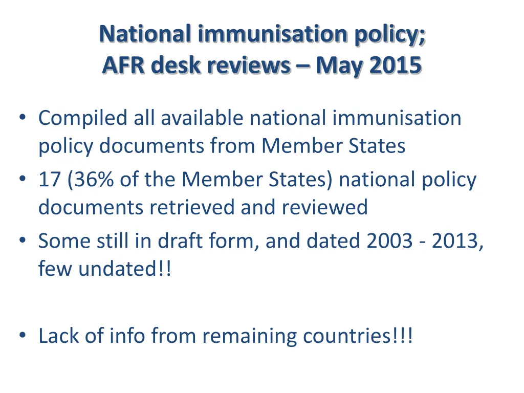 national immunisation policy afr desk reviews