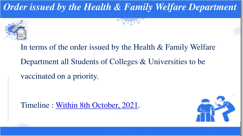 order issued by the health family welfare