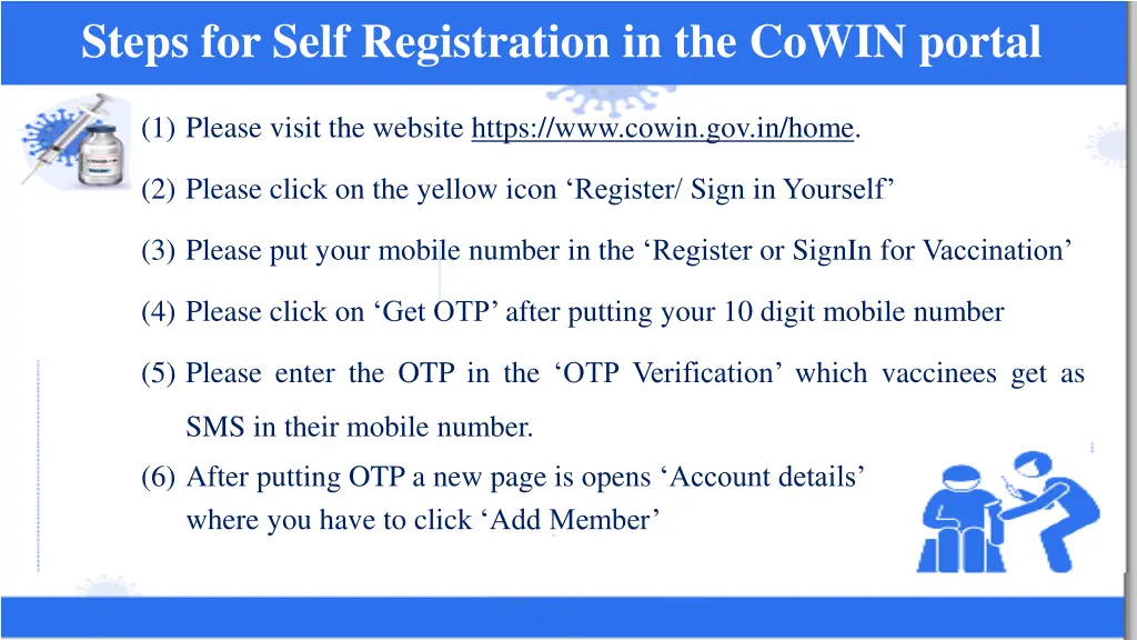 steps for self registration in the cowin portal